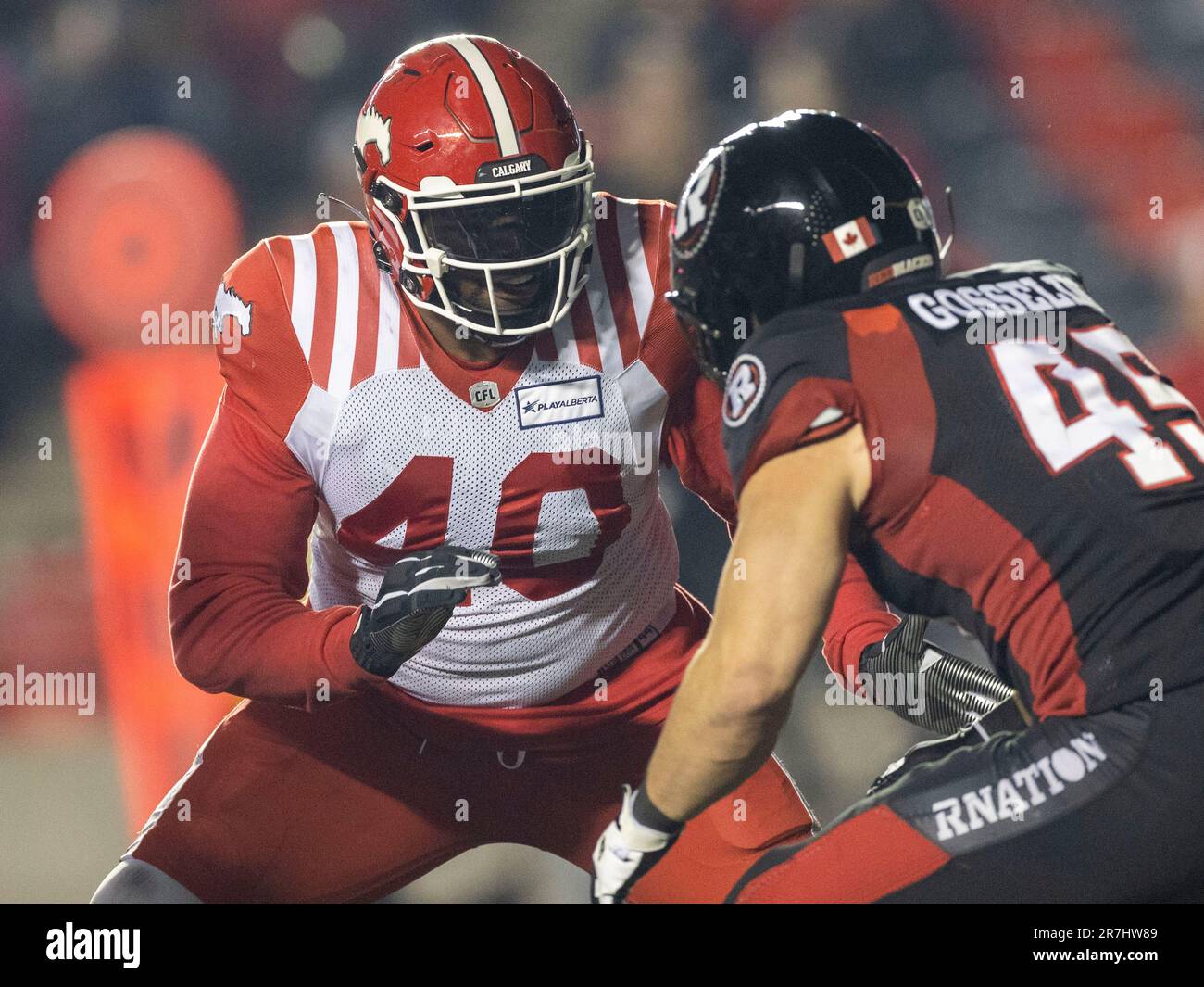 (Ottawa, Canada---15 June 2023)  Mike Moore (40) of the Calgary Stampeders in Canadian Football League (CFL) regular season action between the Calgary Stampeders at the Ottawa Redblacks. Photograph Copyright 2023 Sean Burges / Mundo Sport Images. Stock Photo