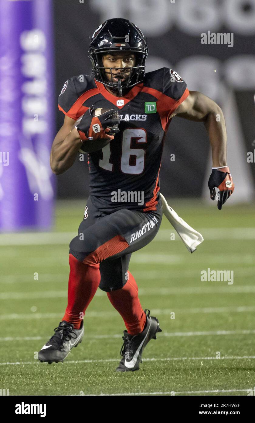 (Ottawa, Canada---15 June 2023)  De'Montre Tuggle (16) of the Ottawa Redblacks in Canadian Football League (CFL) regular season action between the Calgary Stampeders at the Ottawa Redblacks. Photograph Copyright 2023 Sean Burges / Mundo Sport Images. Stock Photo