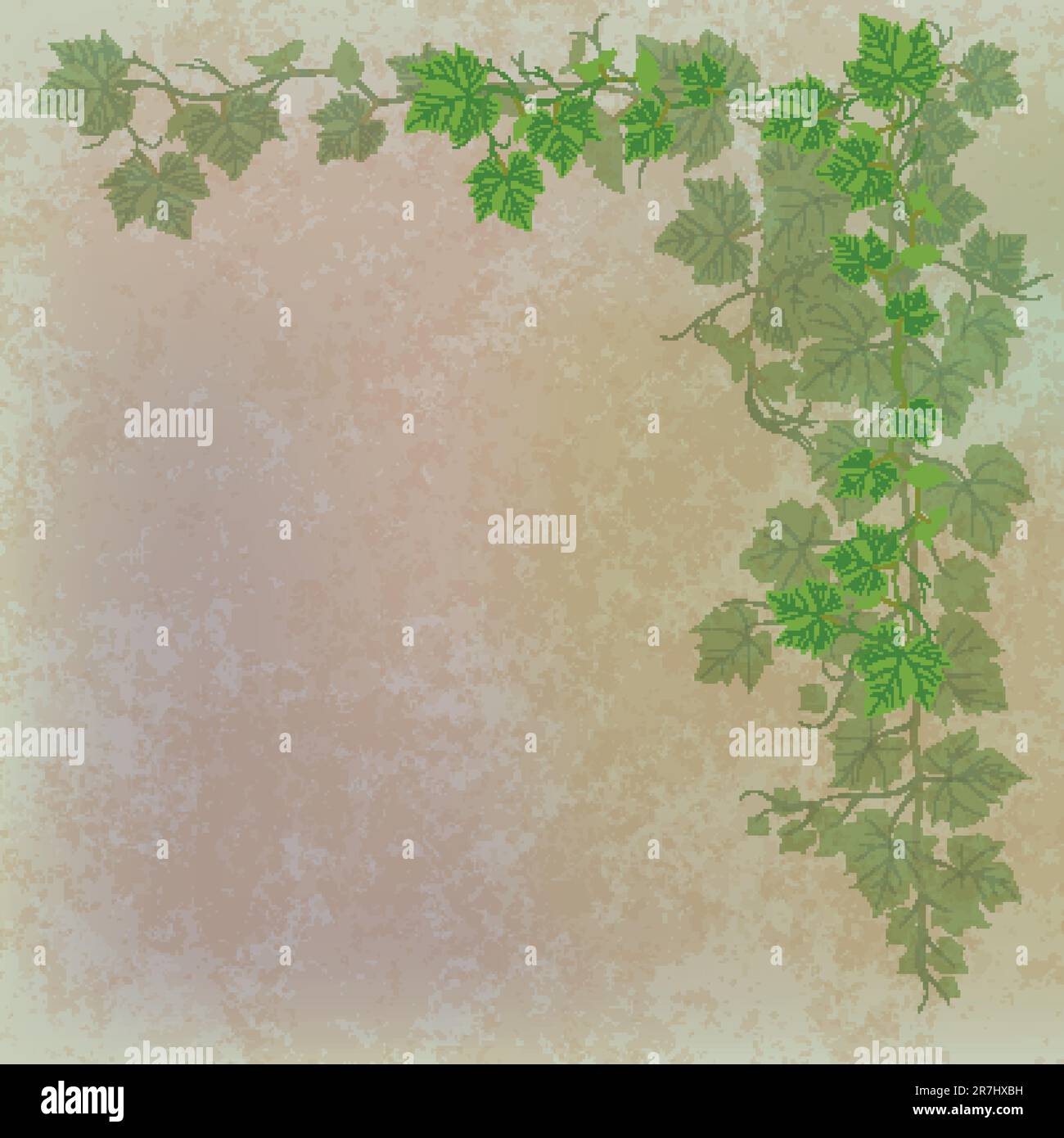 grunge illustration with grape leaves on grey Stock Vector