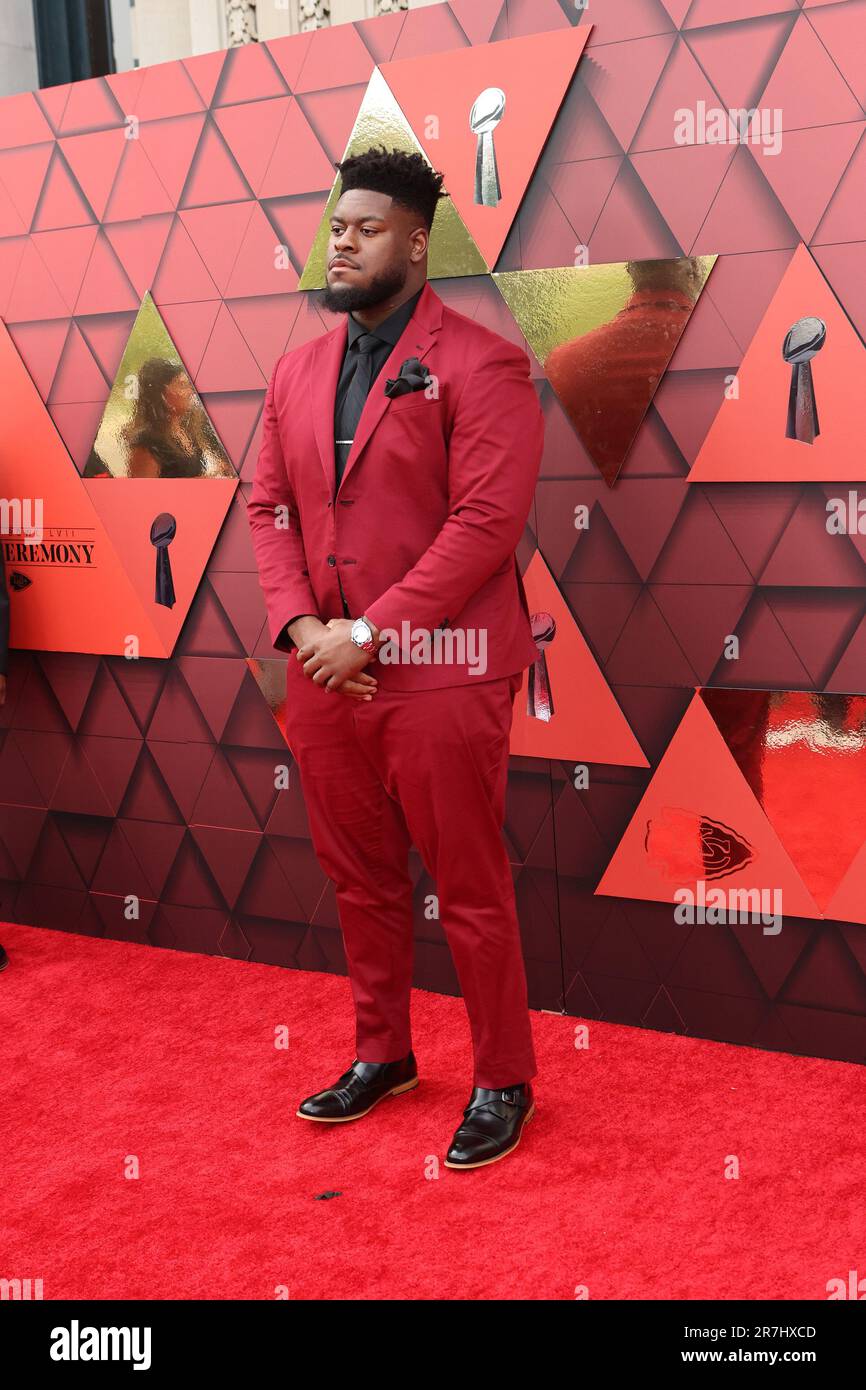 Kansas City, USA. 15th June, 2023. Kansas City Chiefs - Trey Smith on the  red carpet at the Kansas City Chiefs Ring Ceremony held at Union Station in Kansas  City, MO on