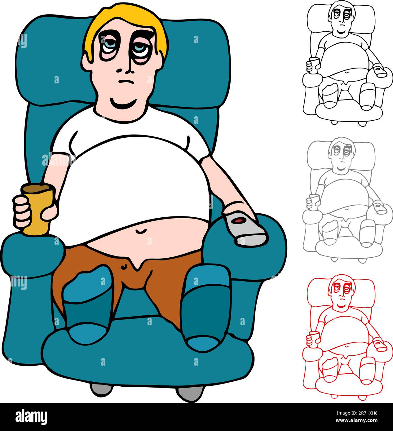 An image of a tired man sitting on chair. Stock Vector