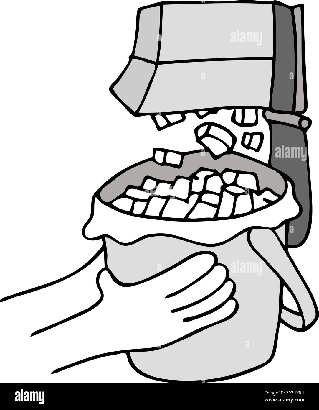 An image of a man using an ice machine and bucket. Stock Vector