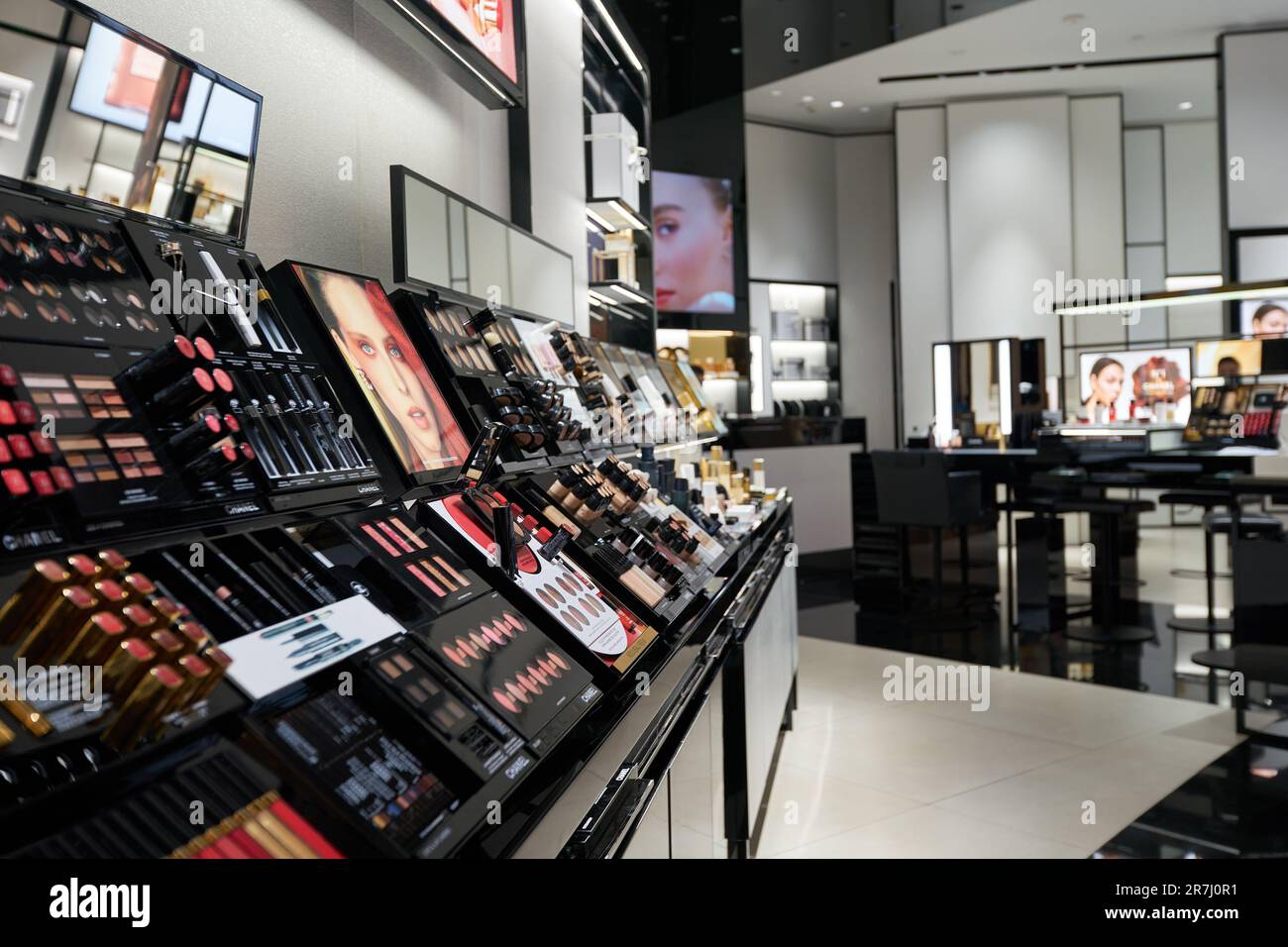 Chanel makeup store display in hi-res stock photography and images