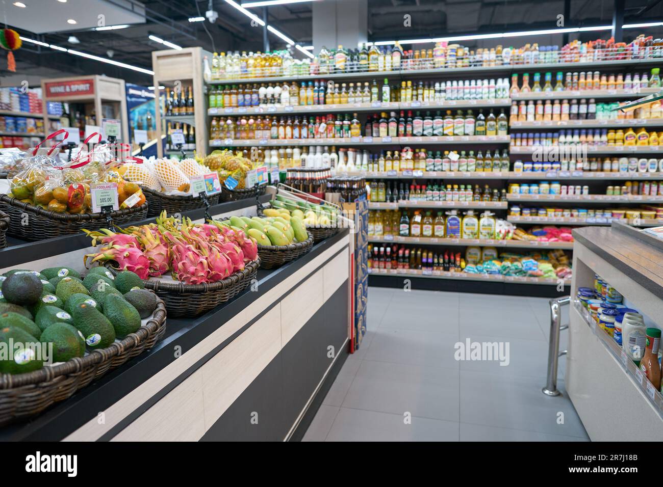 PATTAYA, THAILAND - CIRCA APRIL, 2023: interior shot of Foodland supermarket in Pattaya. Stock Photo