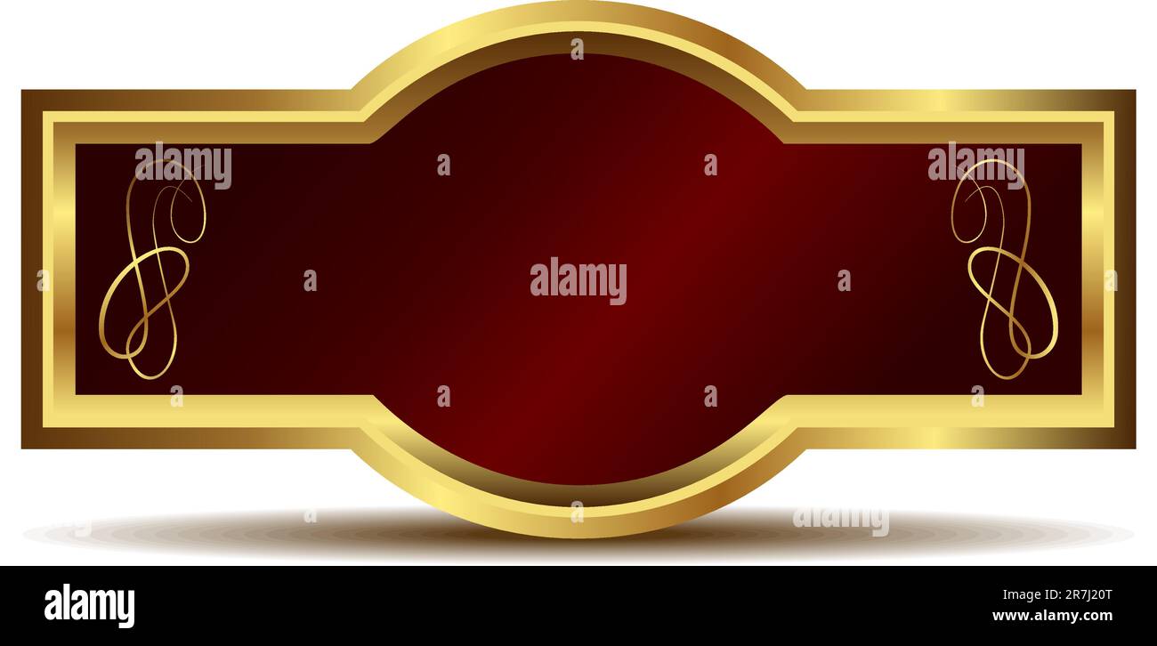 Illustration of red velvet in a gold frame label isolated on white