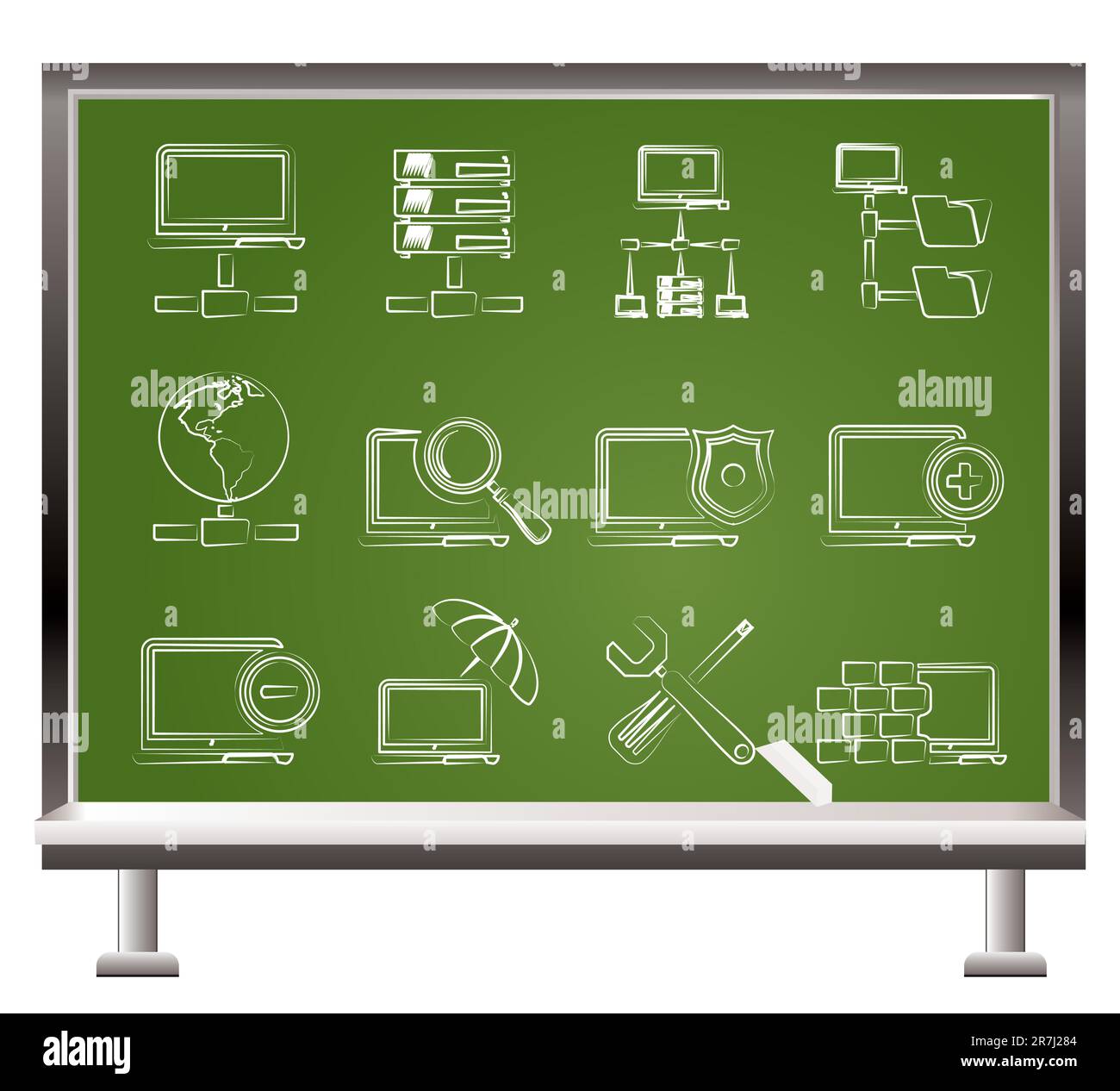painted with chalk Network, Server and Hosting icons - vector icon set Stock Vector