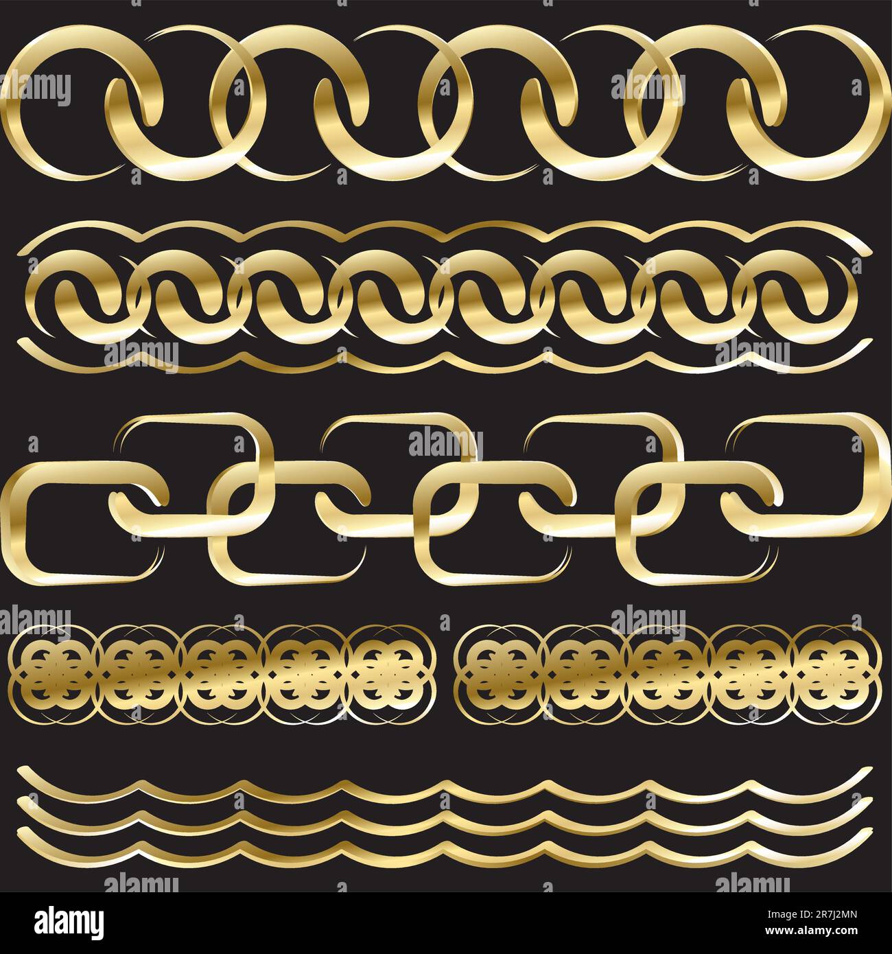 vector gold chains on a black background Stock Vector