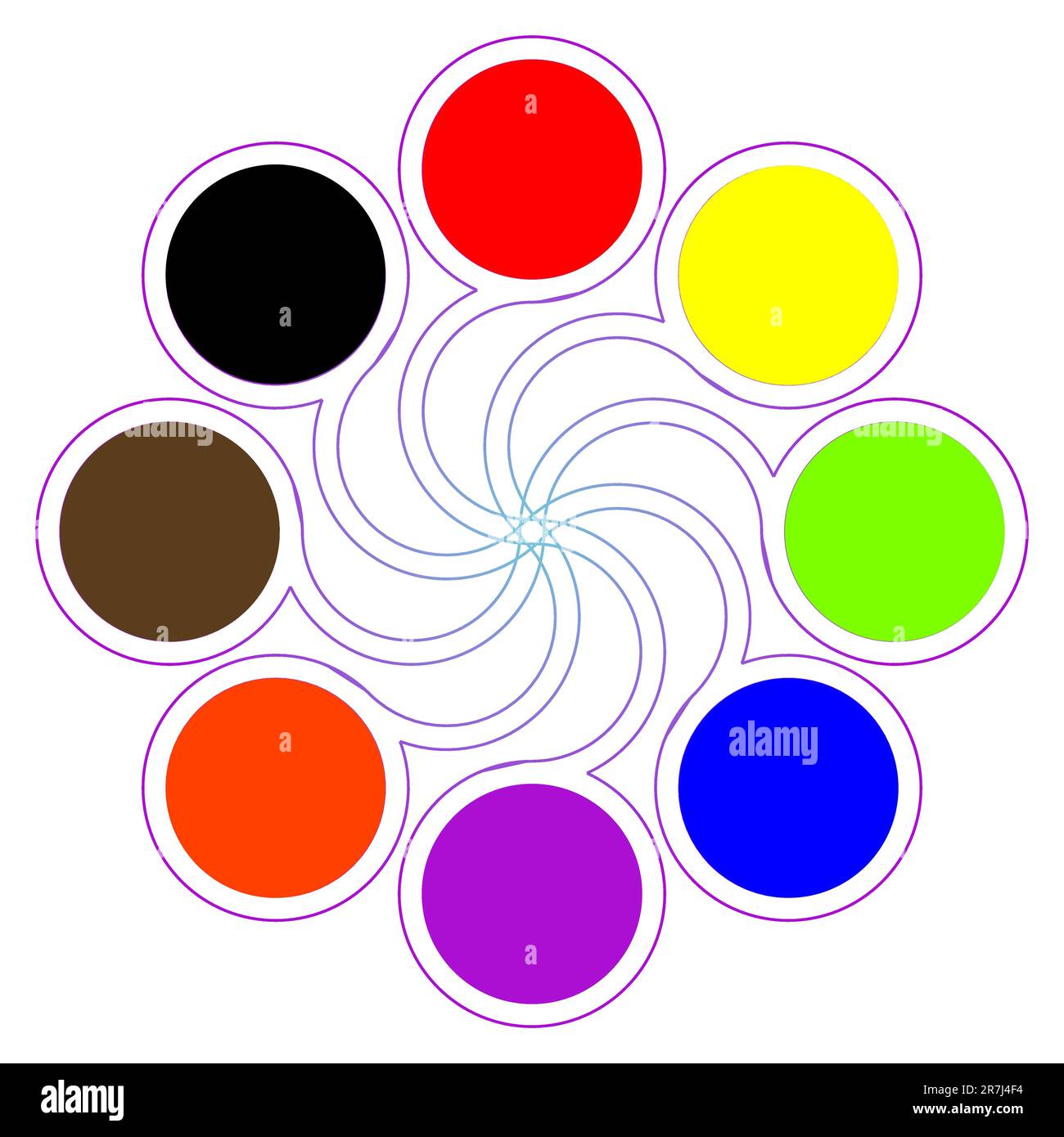 round color palette with eight basic colors isolated on white; abstract art illustration Stock Vector