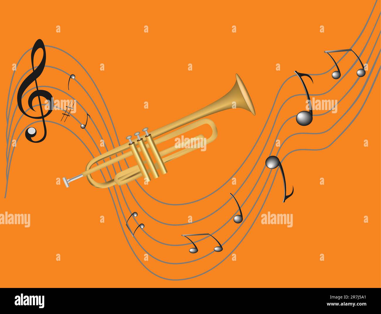 Style trumpet and treble clef, sharp, many notes Stock Vector Image
