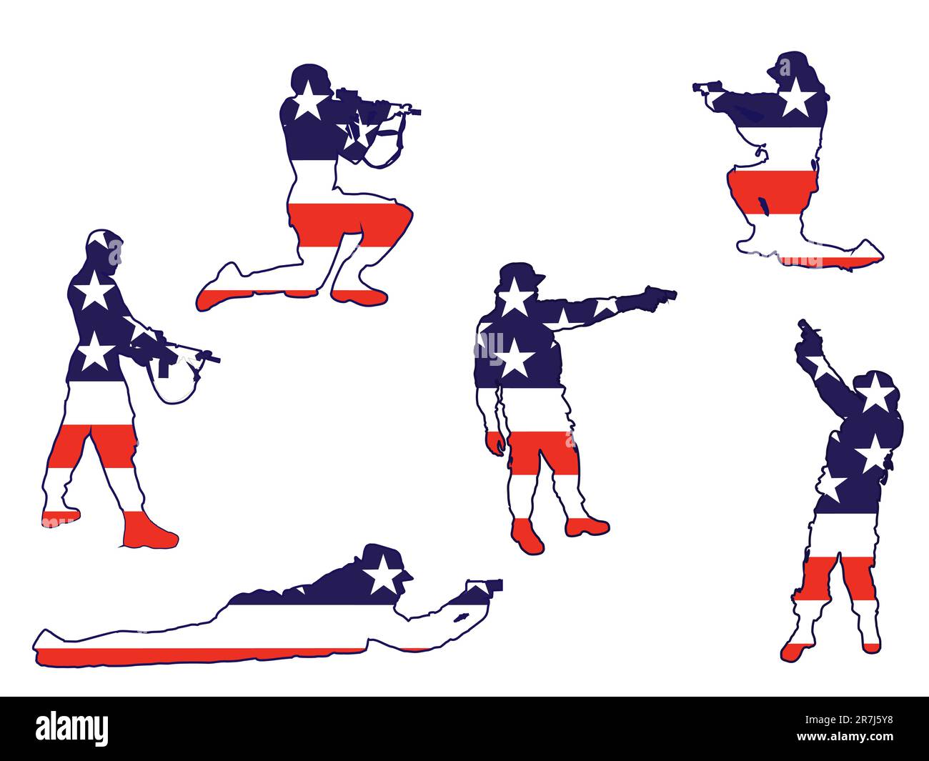 vector eps 10 illustration of soldier silhouettes with guns in their hands Stock Vector