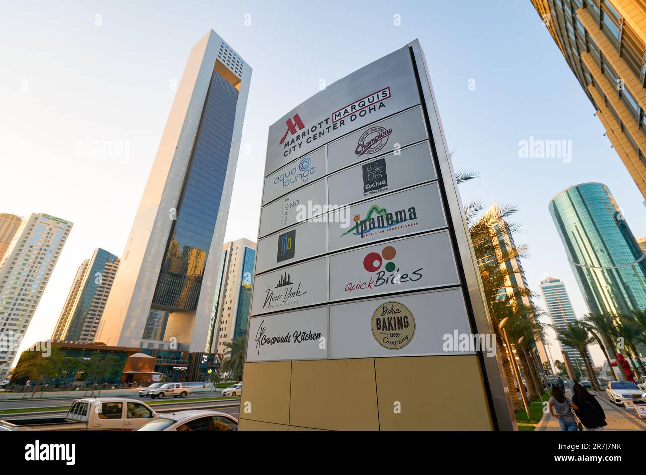 DOHA, QATAR CIRCA MARCH, 2023 street level view of signs seen at