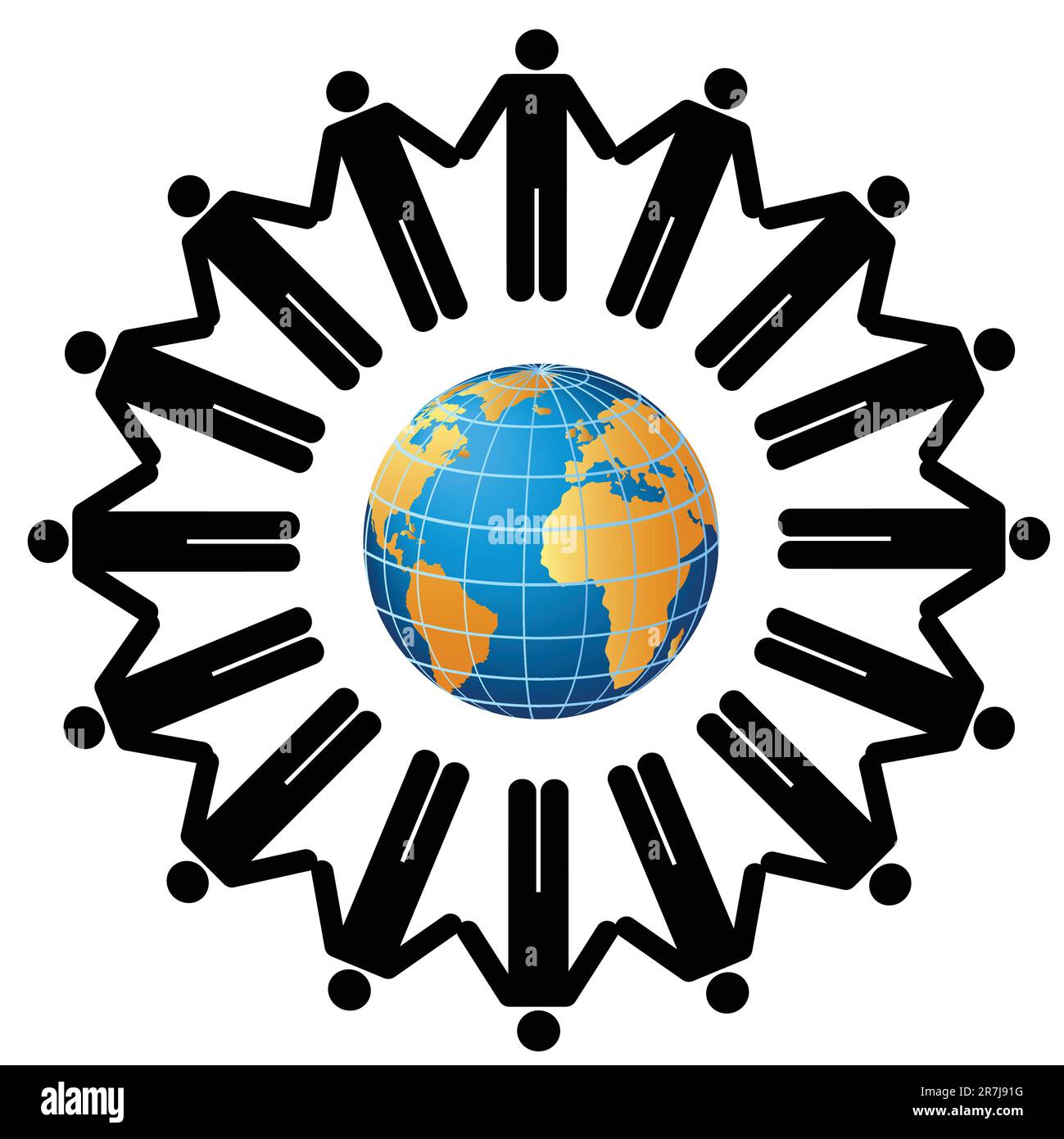 People around the globe holding hands Stock Vector