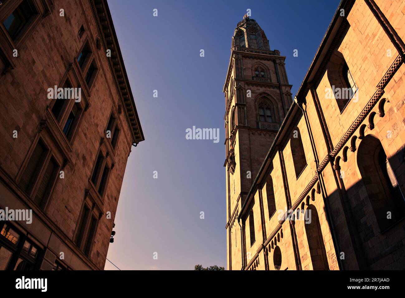 Sunlight on the Grossmunster Walls - Zurich, Switzerland Stock Photo