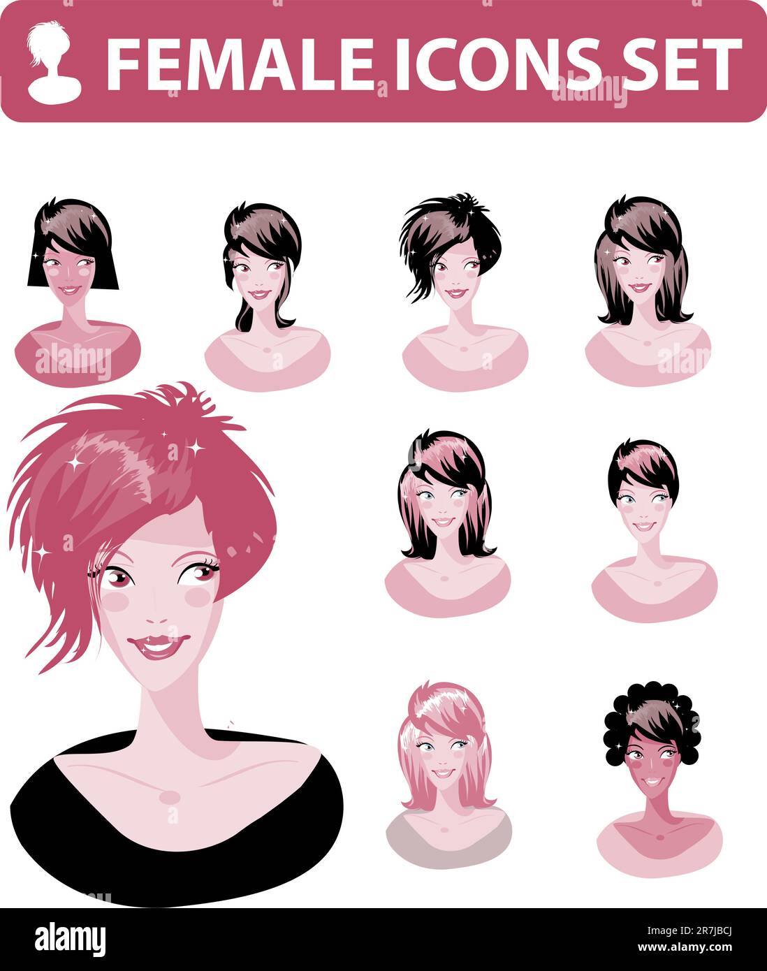 Cartoon avatar various girls faces - one of a series of similar images woman collection Stock Vector