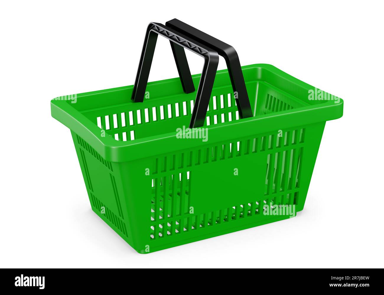 Green shopping basket. Render 3D. Isolated on white background Stock