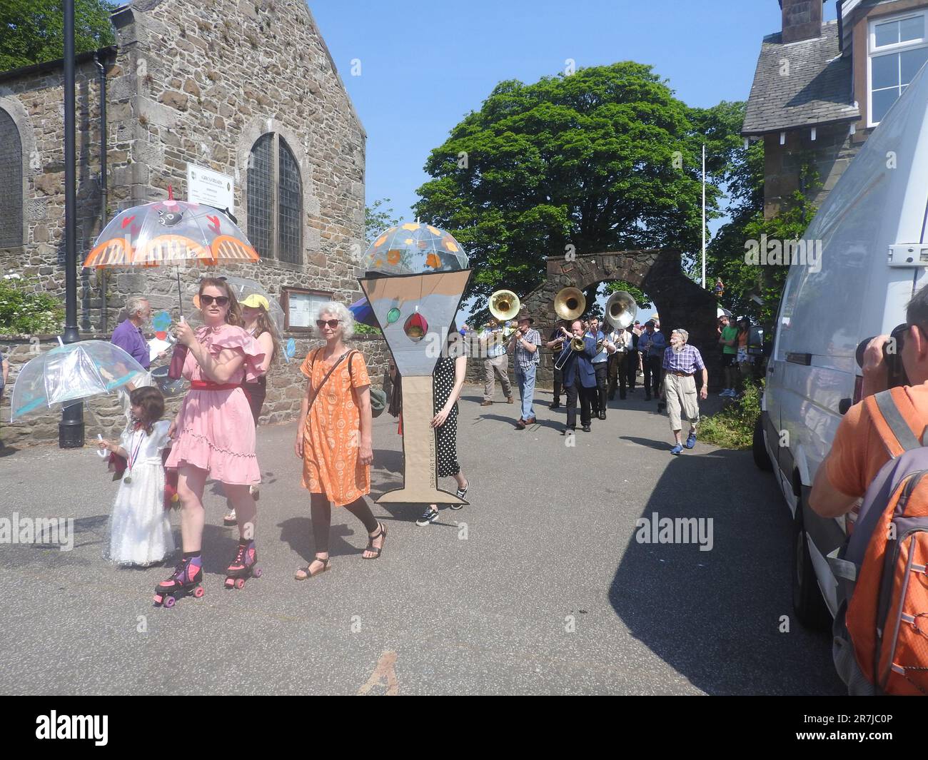 The umbrella parade and Kirkcudbright Jazz Festival led by a Brolly