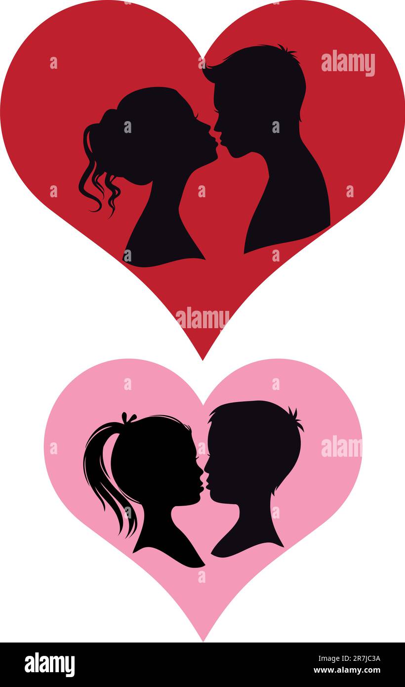 adult and children couple kissing, vector illustration Stock Vector