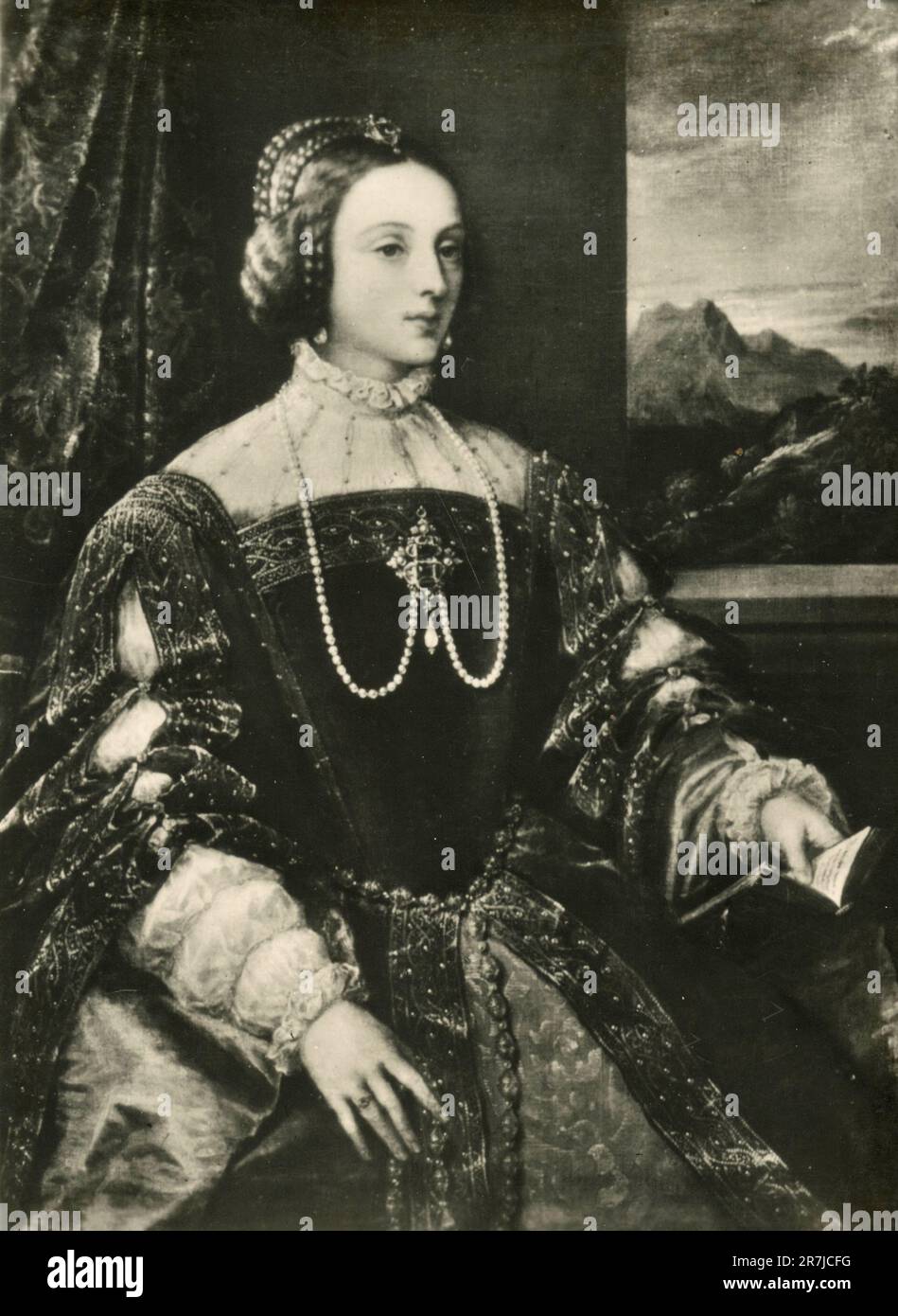 Portrait of Empress Isabel de Portugal, painting by Italian artist Titian, Prado Madrid, Spain 1930s Stock Photo