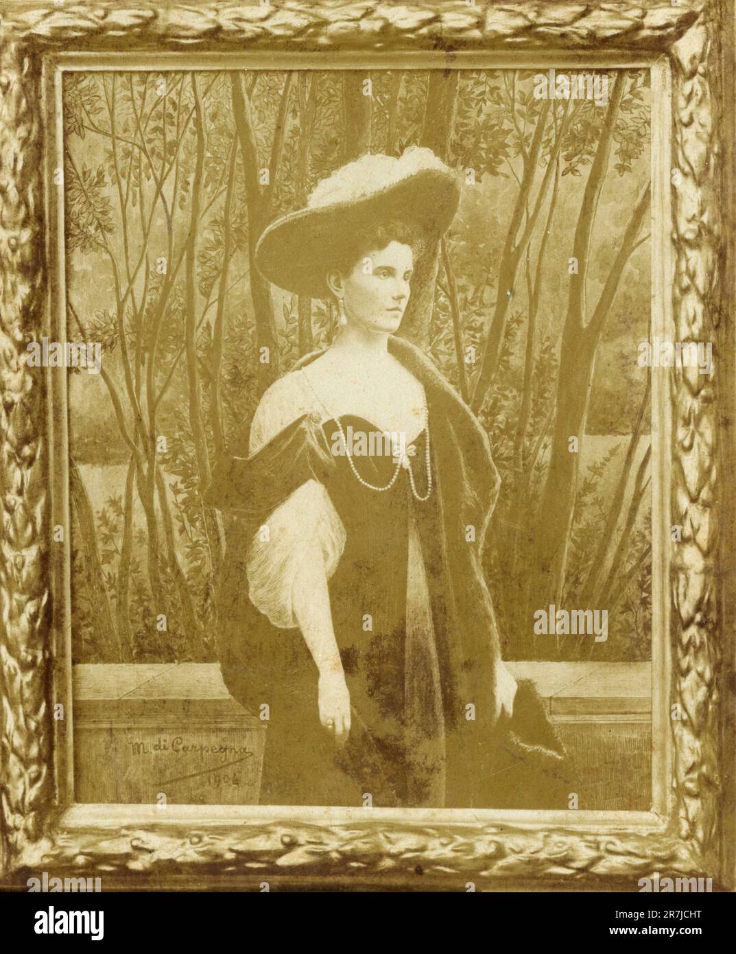 Portrait of a noblewoman, painting by Italian artist M. di Carpegna, 1904 Stock Photo