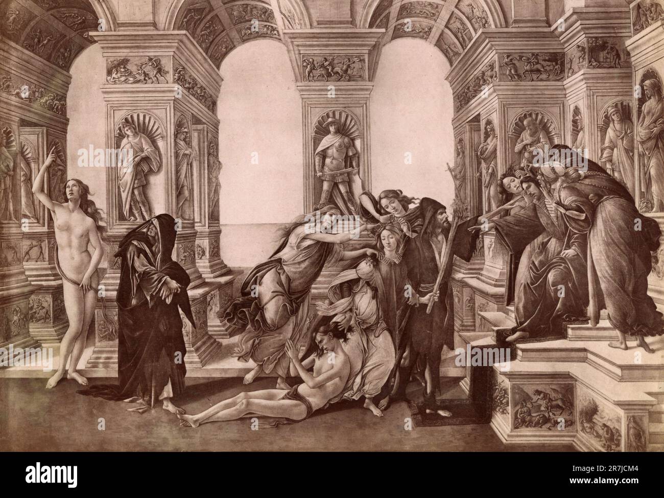 The Calumny of Apelles, painting by Italian artist Sandro Botticelli, Uffizi, Florence 1910s Stock Photo