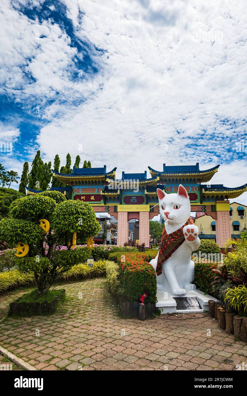 Kuching, Malaysia May 2023 Kuching Great White cat statue, in front