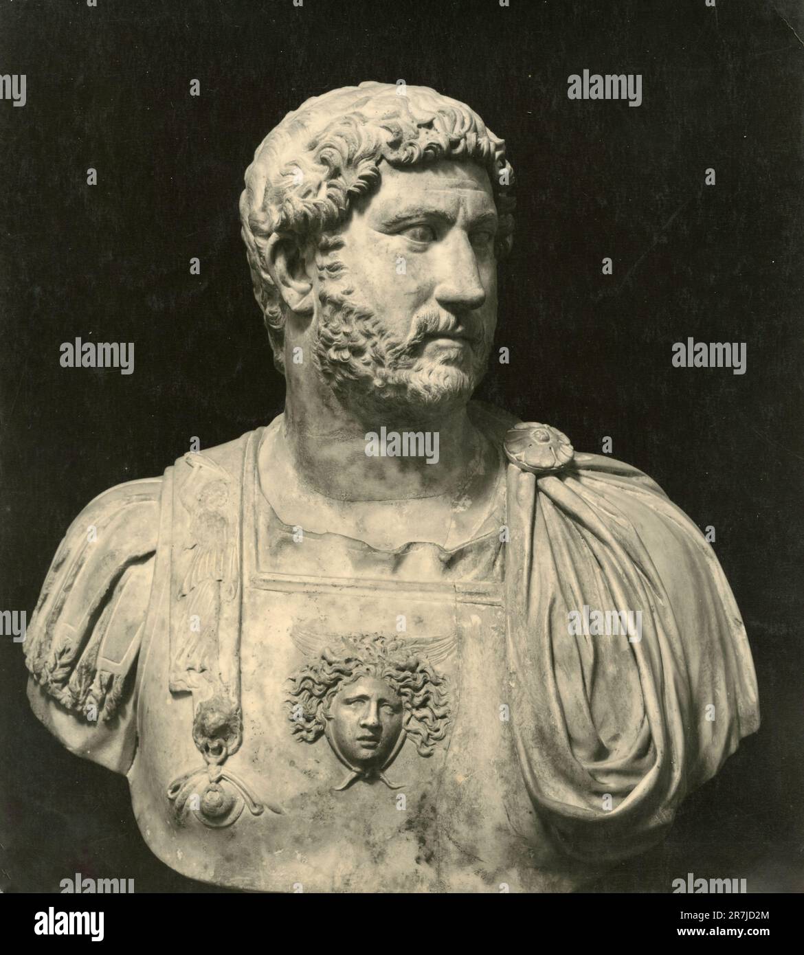 Ancient marble bust statue of Roman Emperor Hadrian, Italy 1900s Stock Photo