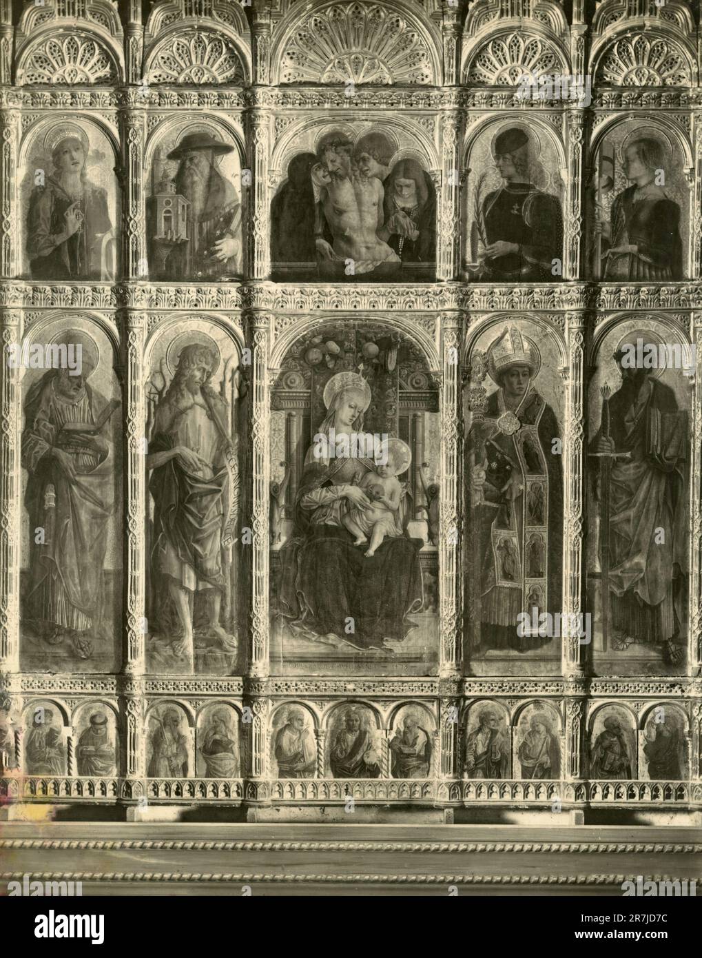 Madonna with Saints, polyptych by Italian artist Carlo Crivelli, Cathedral of Ascoli Piceno, Italy 1900s Stock Photo