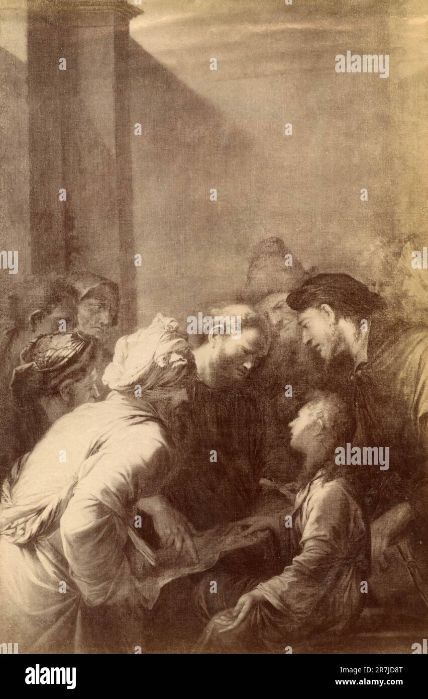 Dispute of Jesus among the Doctors, painting by Italian artist Salvator Rosa, National Museum, Naples, Italy 1880s Stock Photo