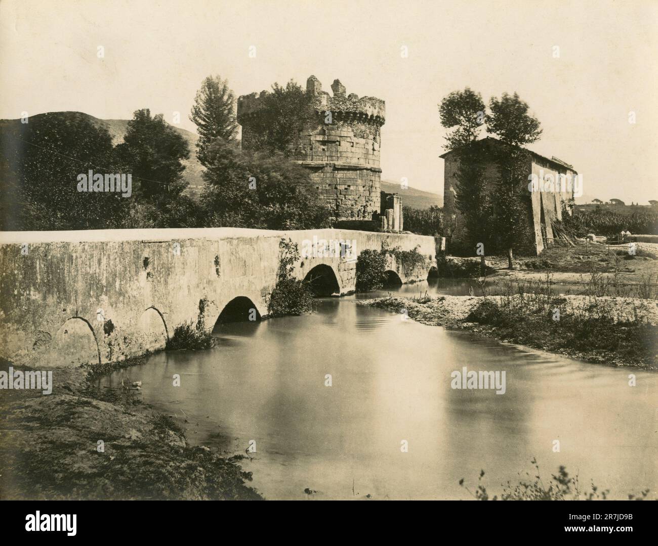 Gravure Ancienne De Tivoli - Ponte Lucano Et Sep. Plauzia Par Gaetano Cottafavi, 1840, Encadrée