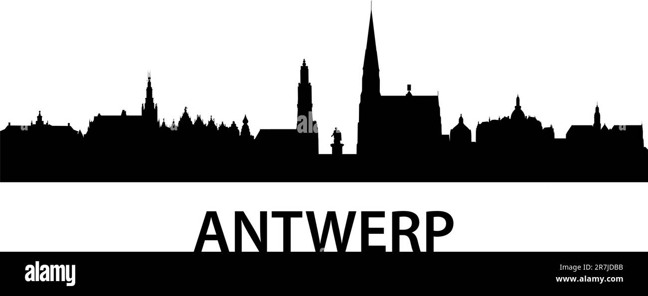 detailed illustration of Antwerp, Belgium Stock Vector