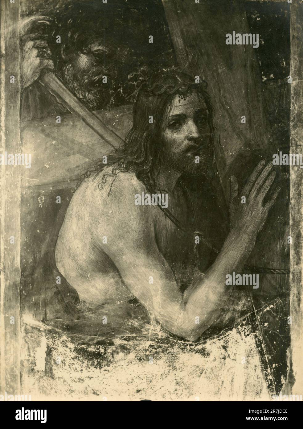 Jesus Christ carrying his cross, Fresco by Italian artist Giovan Antonio Bazzi aka Sodoma, Cloitre of Monte Oliveto Maggiore Abbey, Italy 1900s Stock Photo