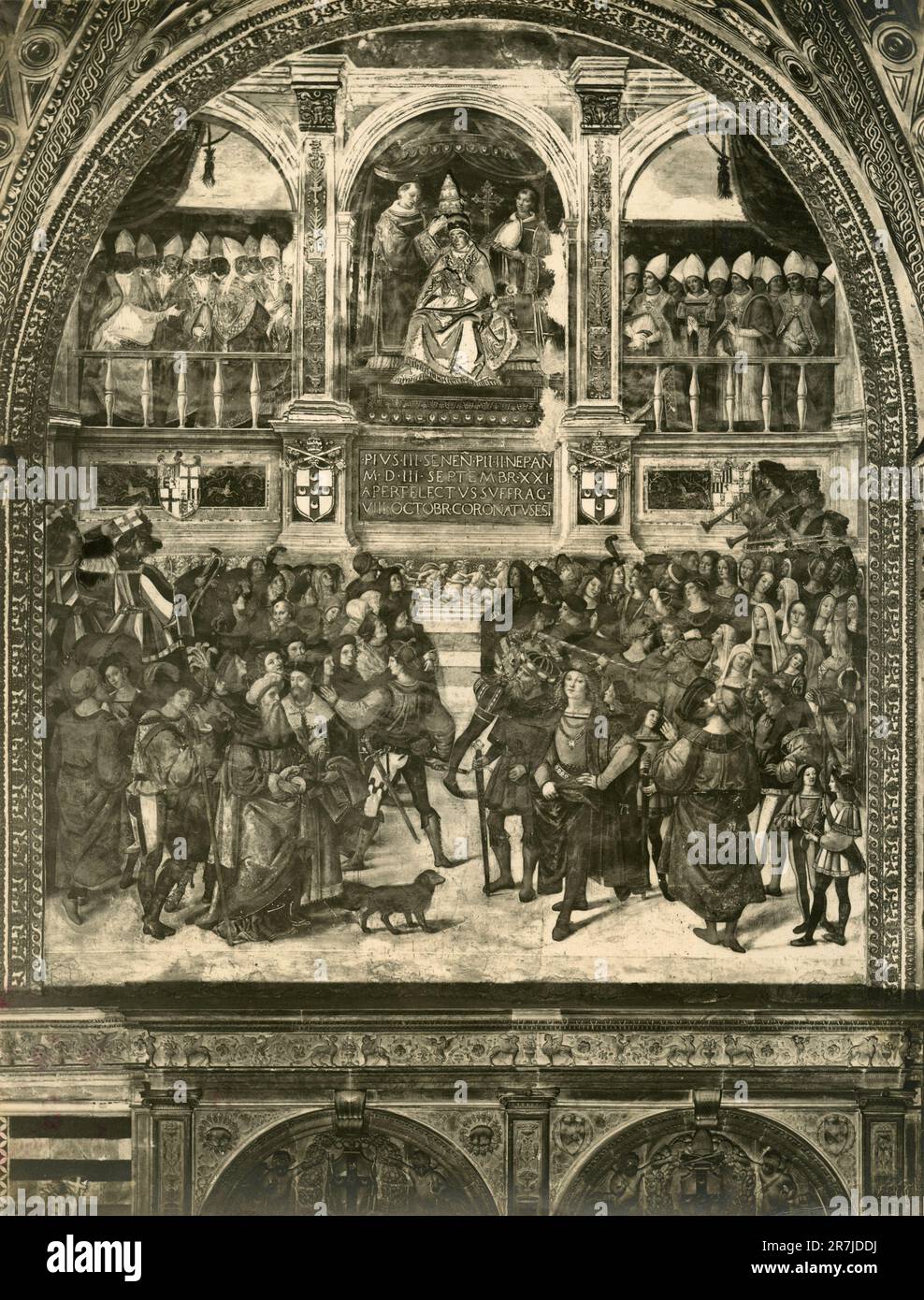 Coronation of Pope Pius III, fresco by Italian artist Pinturicchio, Siena Cathedral, Italy 1900s Stock Photo