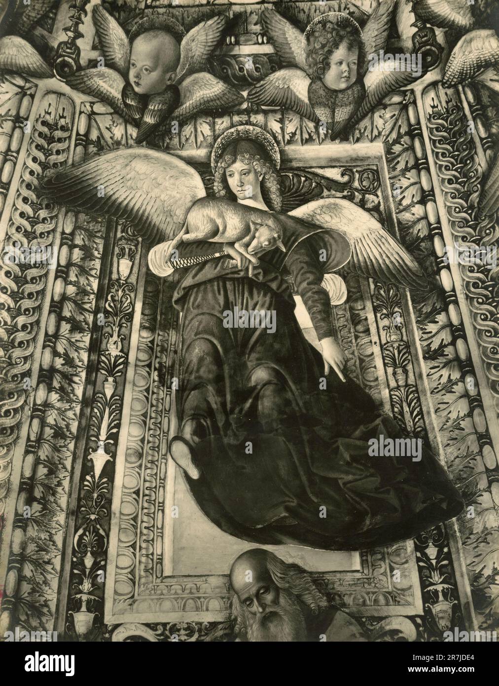 Angel carrying a lamb, painting by Italian artist Melozzo da Forlì, Tesoro Chapel, Loreto, Italy 1900s Stock Photo