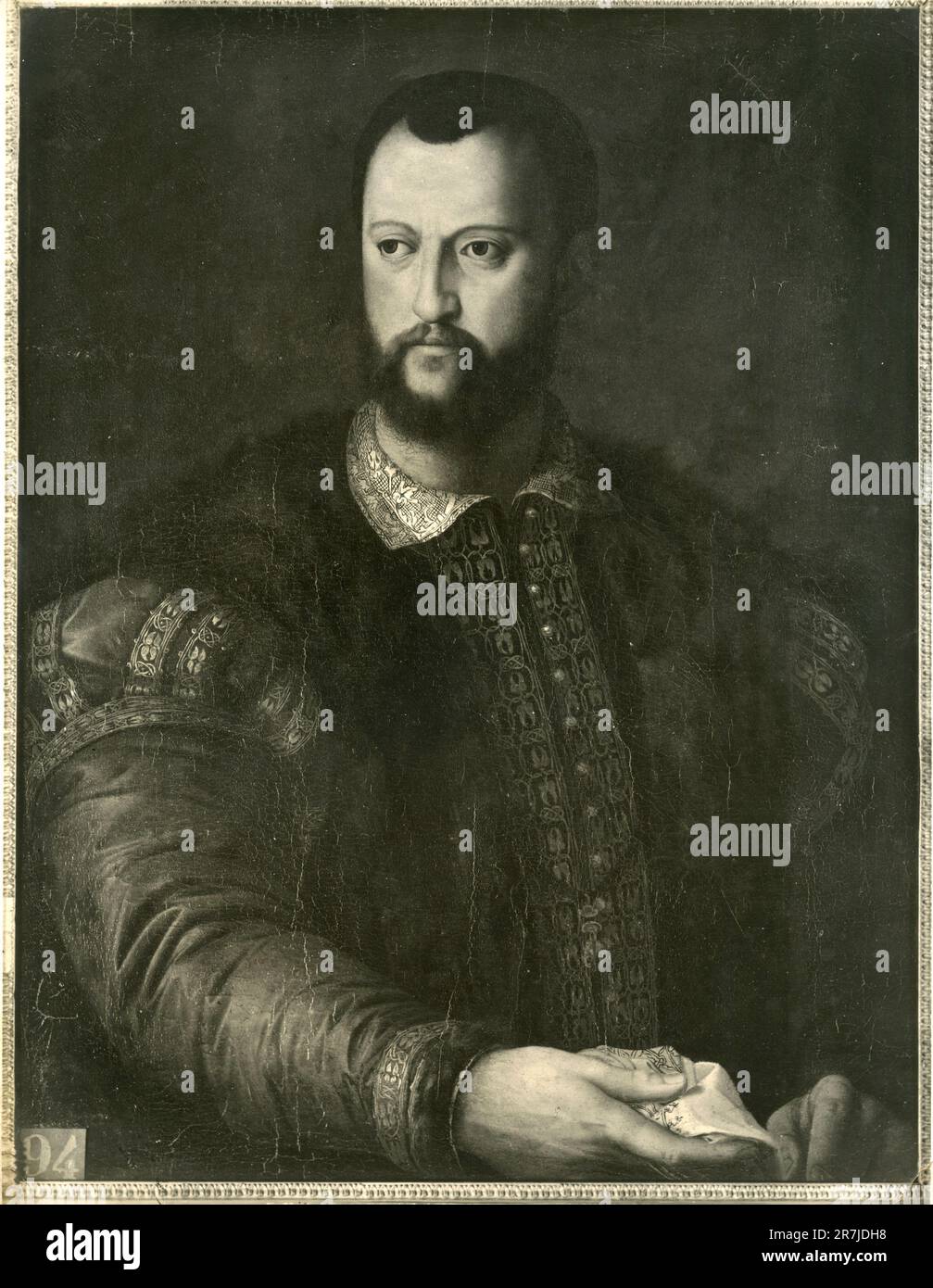 Portrait of Cosimo I de' Medici, painting by Italian artist Angelo Bronzino, Borghese Gallery, Rome, Italy 1900s Stock Photo