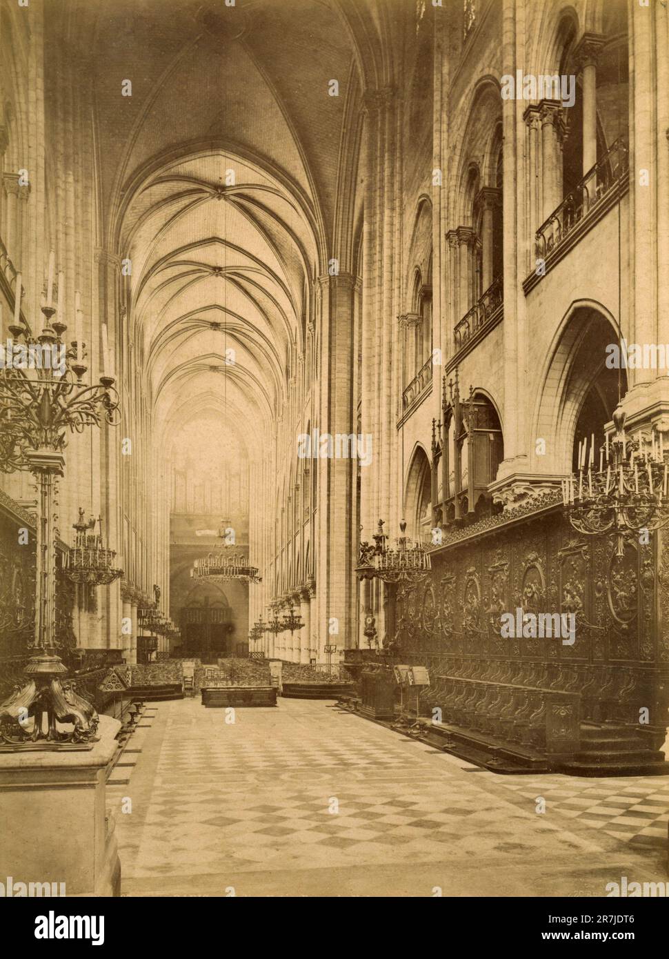 Inside view of the church of Notre-Dame, Paris, France 1880s Stock Photo