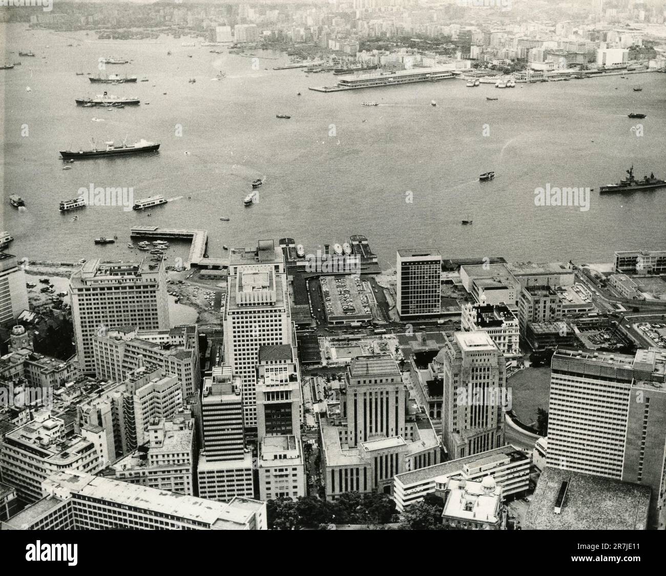 Aerial view of the bay of Hong Kong, China, 1950s Stock Photo