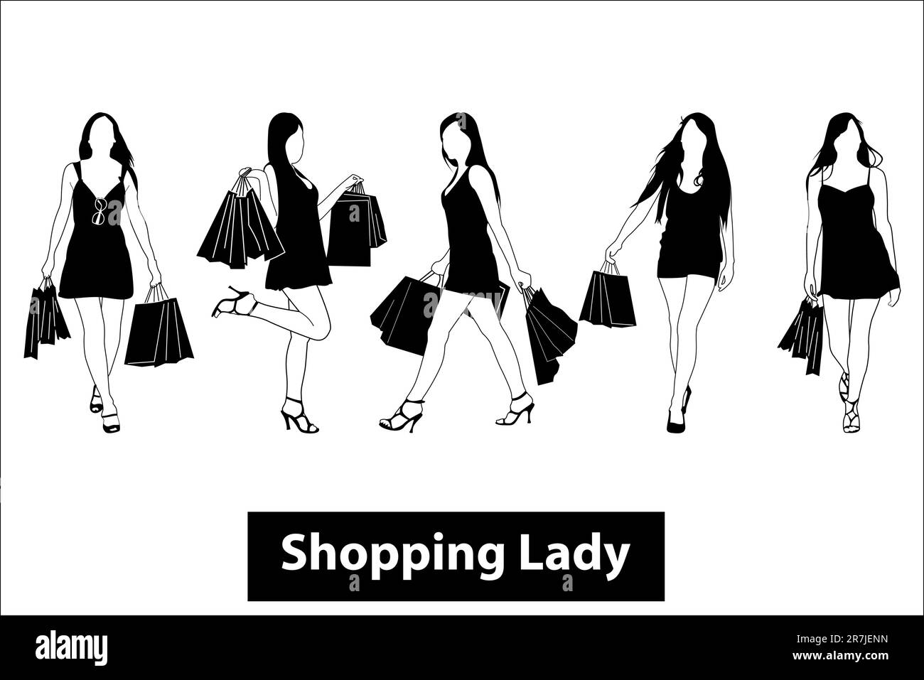illustration of shopping lady on white background Stock Vector Image