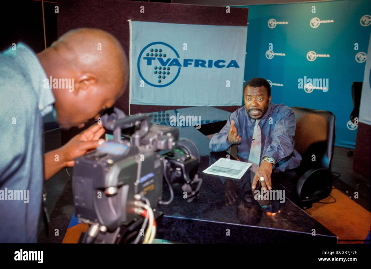 South Africa, Johannesburg. News being announced by tvafrica. TVAfrica