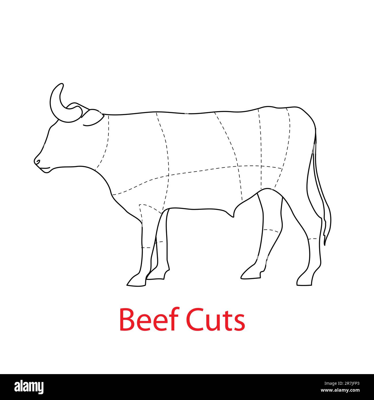 Scheme of the template - beef cuts. Stock Vector