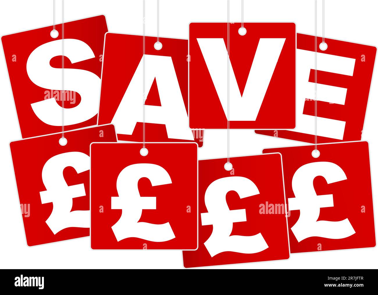 Sale Sign - White Save British Pound Sign on Red Background Stock Vector