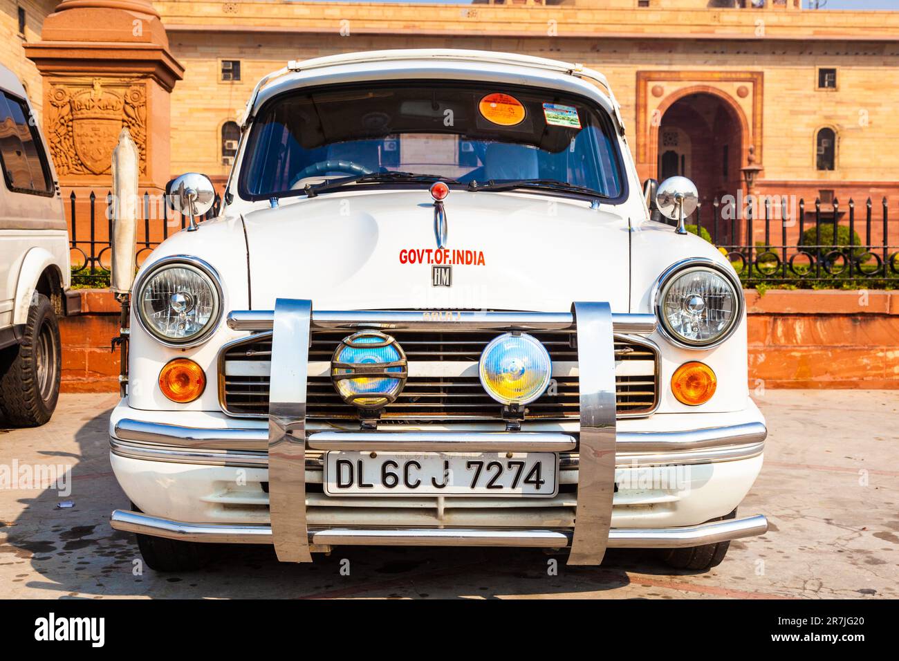Delhi, India - November 17, 2011: AMBASSADOR is one of oldest model of Indian Car still produced by HINDUSTAN MOTORS. It is a  replica of MORRIS OXFOR Stock Photo