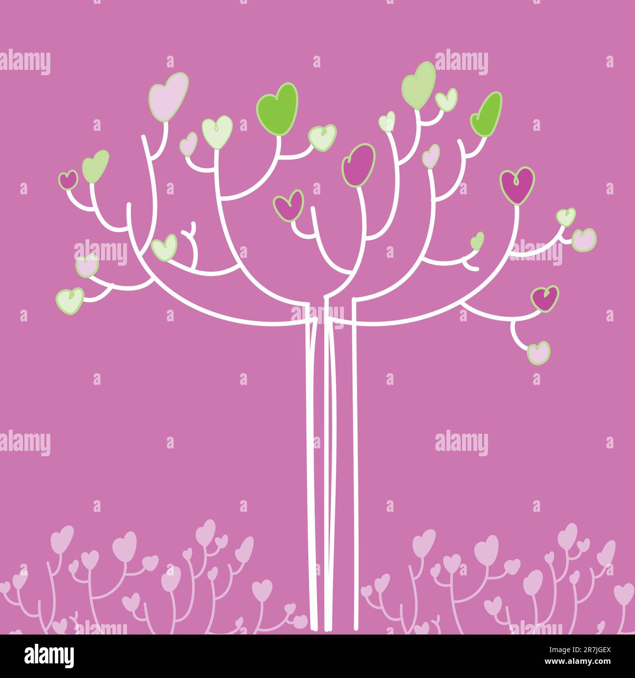 template for Valentine's Day greetings to - a tree with hearts Stock Vector