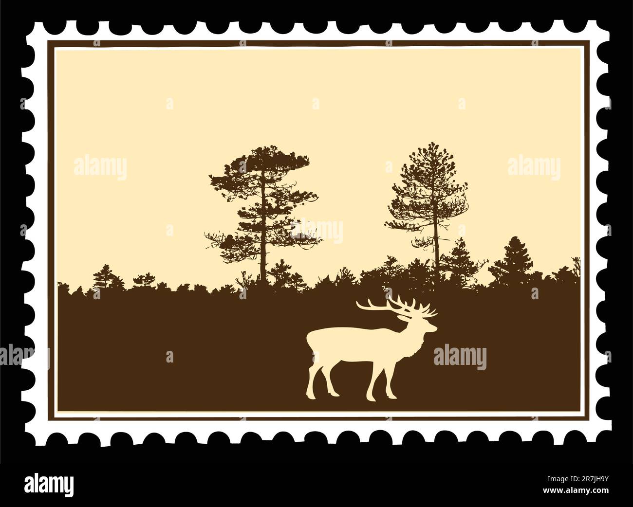 vector silhouette deer on postage stamps Stock Vector