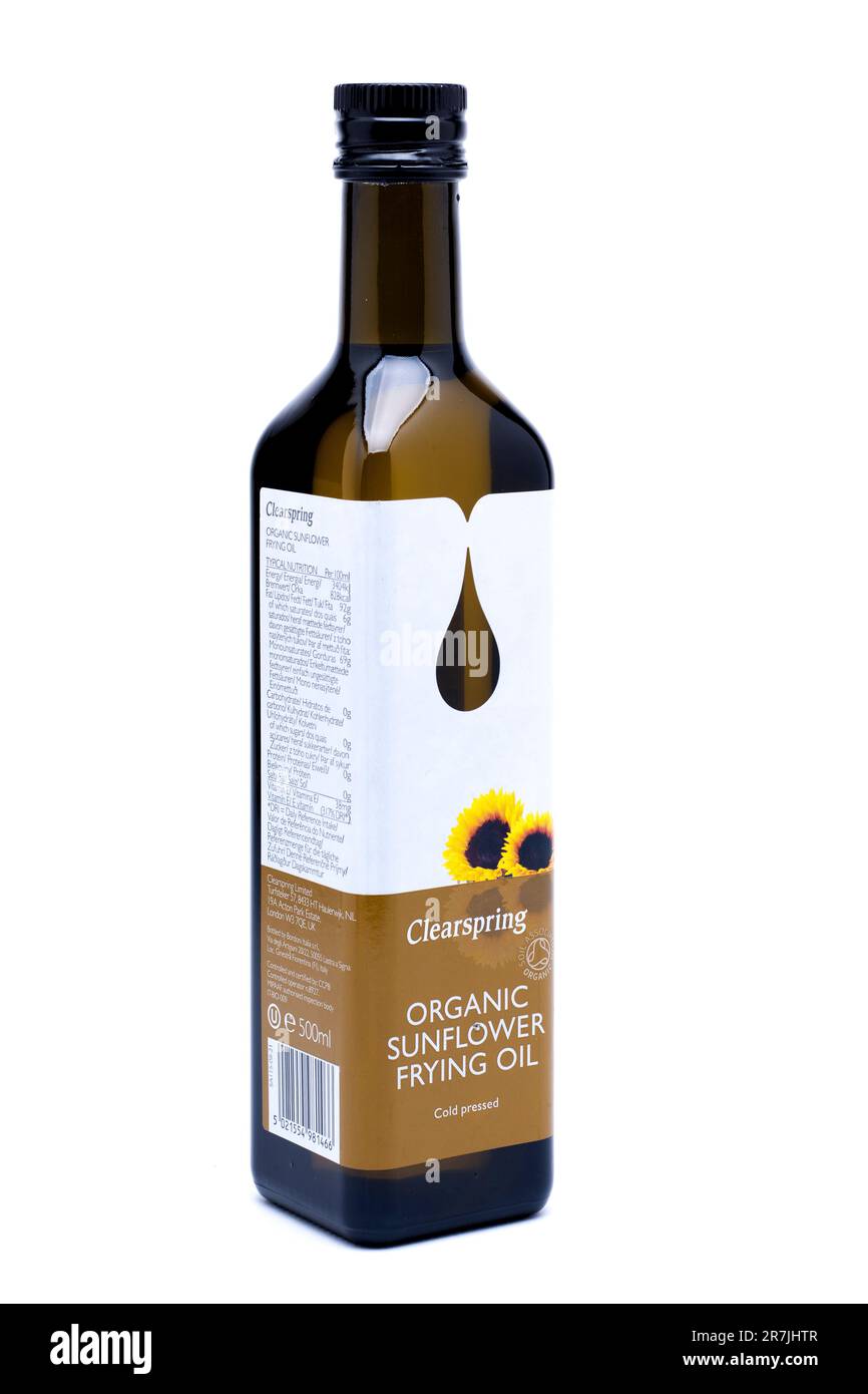 Bottle of Clearspring Organic Sunflower Frying Oil Stock Photo
