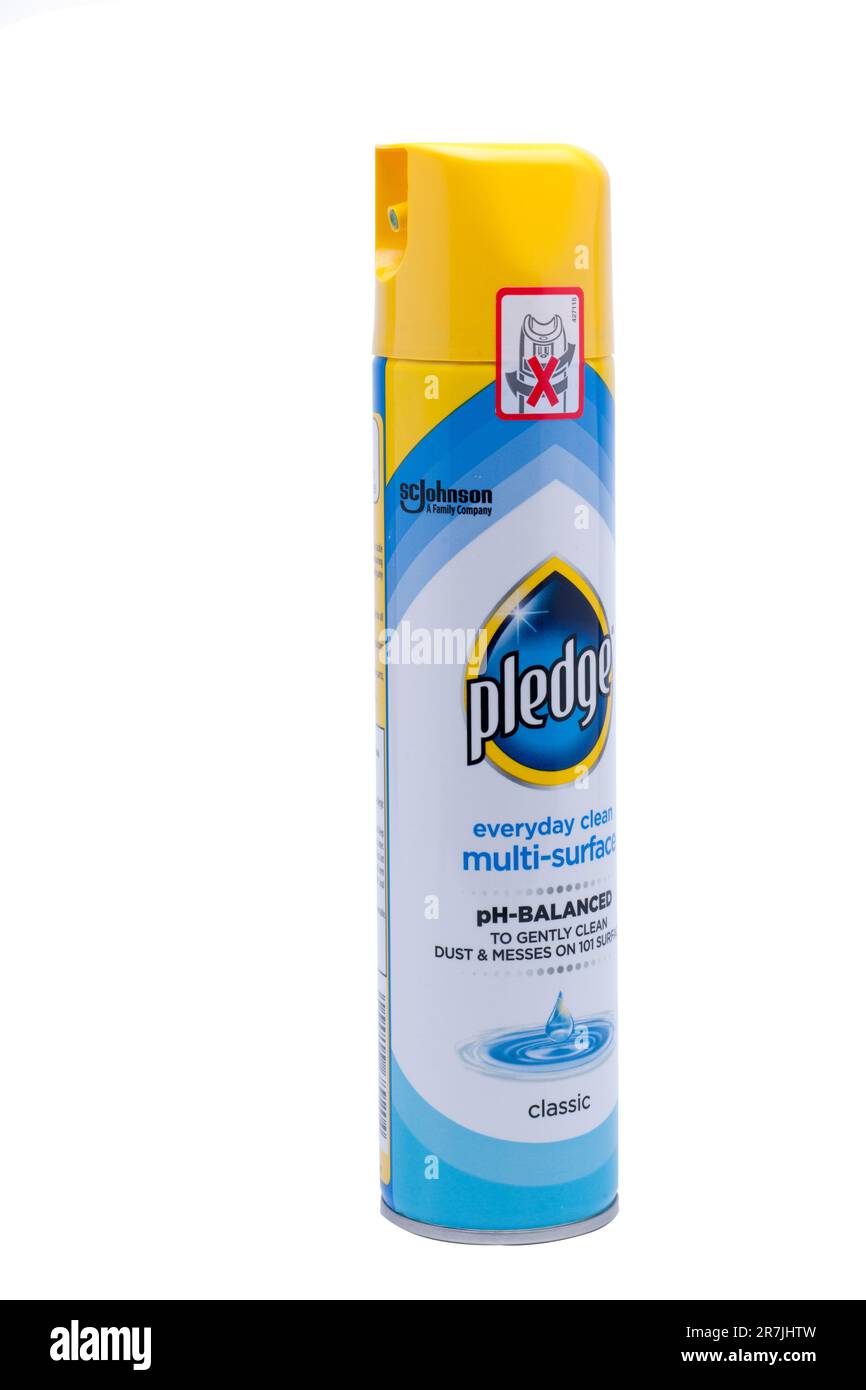Spray Canister of Pledge Classic Everyday Clear Multi Surface PH Balanced Dust and Surface Cleaner Stock Photo