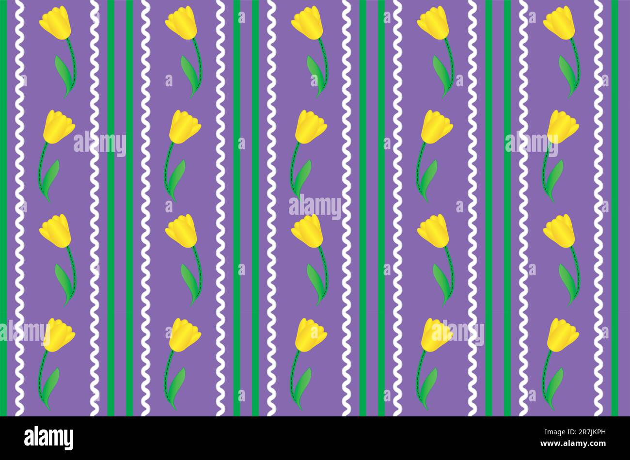 Vector eps8. Purple wallpaper background with yellow tulips accented by