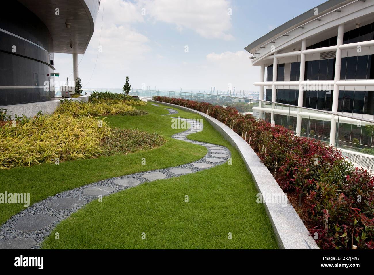 A pathway on the roof of building in Singapore. Stock Photo