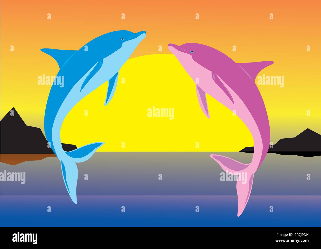 Family of dolphins. A sea dolphin. Playing dolphins Stock Vector