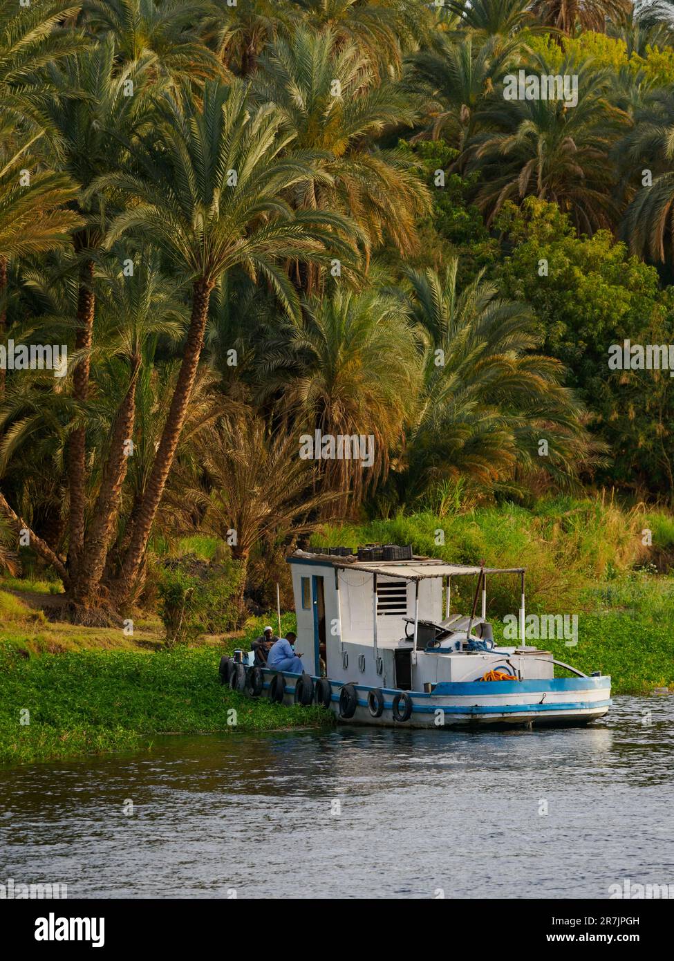 Transportation Workers Take a Break by the Tropical River Stock Photo