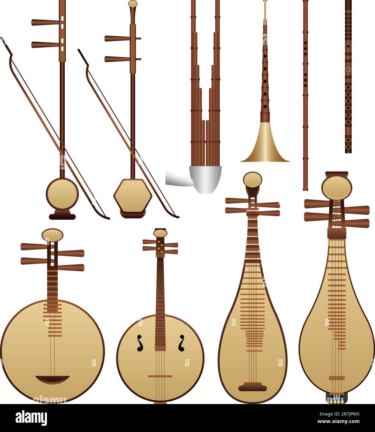 Layered vector illustration of different kinds of Chinese Musical Instruments. Stock Vector
